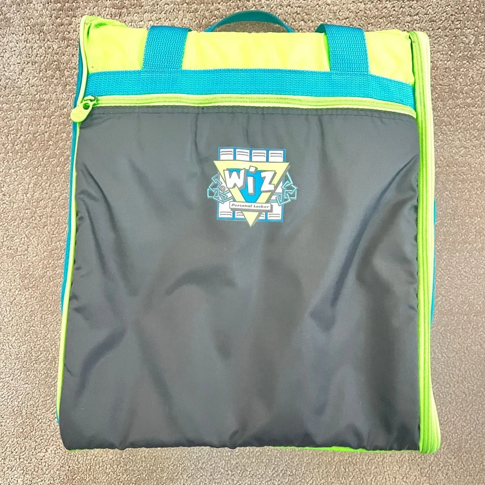 Vtg SGI Wiz Personal Locker Backpack Organizer Neon Grn Blue 90s Kid Bag 15x12x6